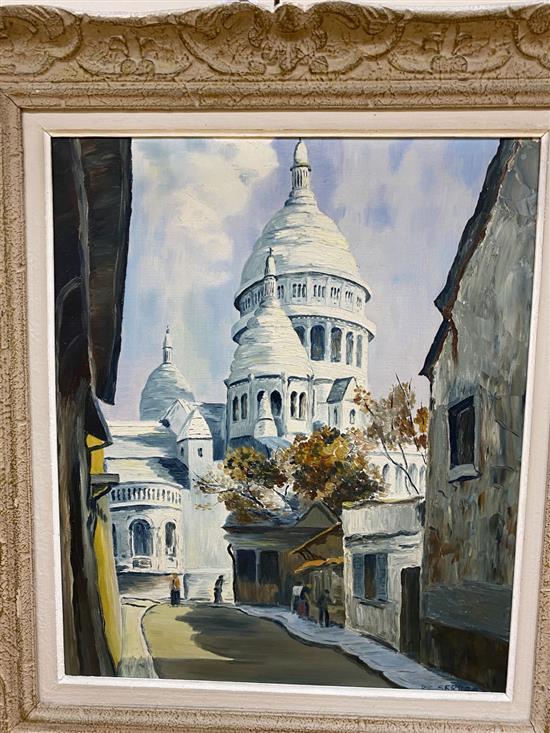 R.C. Serres, oil on board, View of the Sacre Coeur, signed, 54 x 45cm